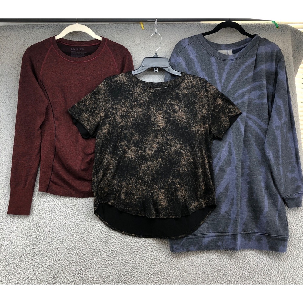 Zella Activewear Tops Bundle Womens Small Burgundy Black Blue Acid Wash Tie Dye